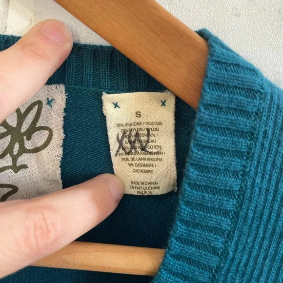 Women’s Field & Flower Anthropologie open front teal cardigan Small - Picture 4 of 4